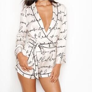 Victoria's Secret Faux Wrap Satin Romper Pajamas XS